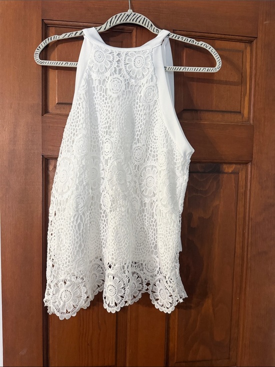 SHEIN Tops - SHEIN White Crochet Halter Tank Top